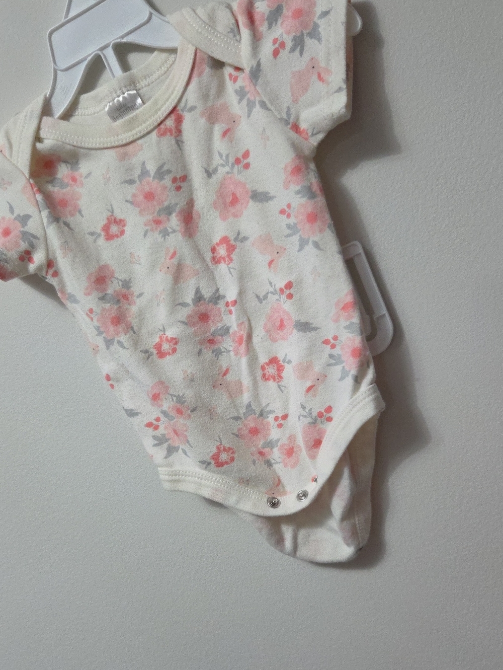 Cream Floral Baby One-Piece Bodysuit with Pink Flowers